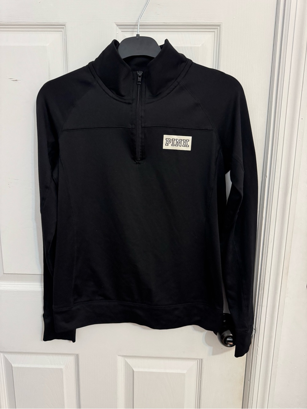 PINK Victoria's Secret Black Half-Zip Pullover with Logo Trim Small